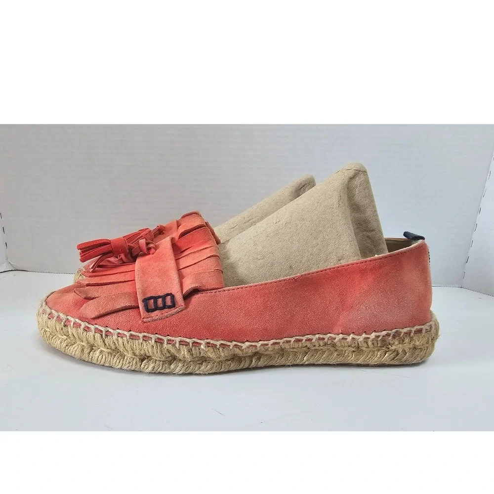 Boden Red-Orange‎ Suede Preppy Tassel Loafer Espadrille Flats SZ 39/8.5
